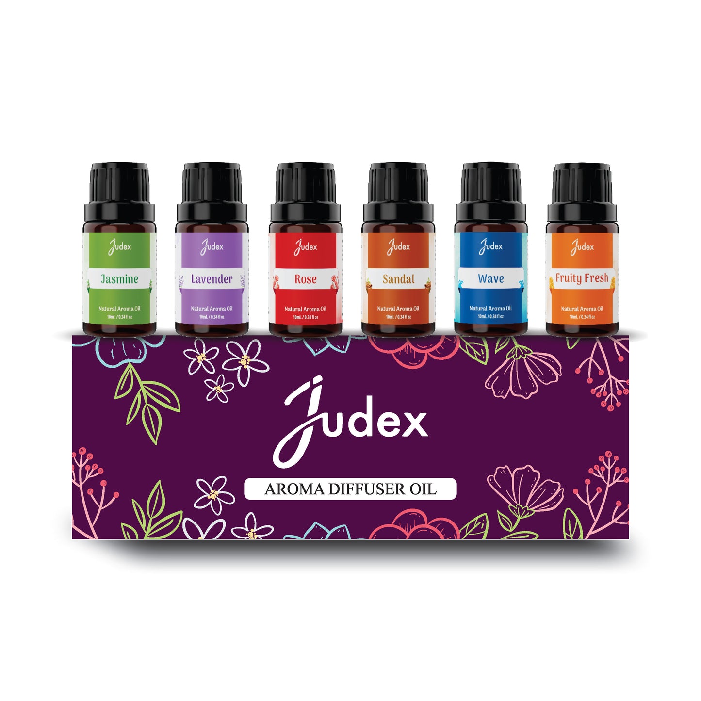 Aroma Diffuser Oil Set – 6 Natural Fragrance Oils (Jasmine, Lavender, Rose, Sandal, Wave, Fruity Fresh)