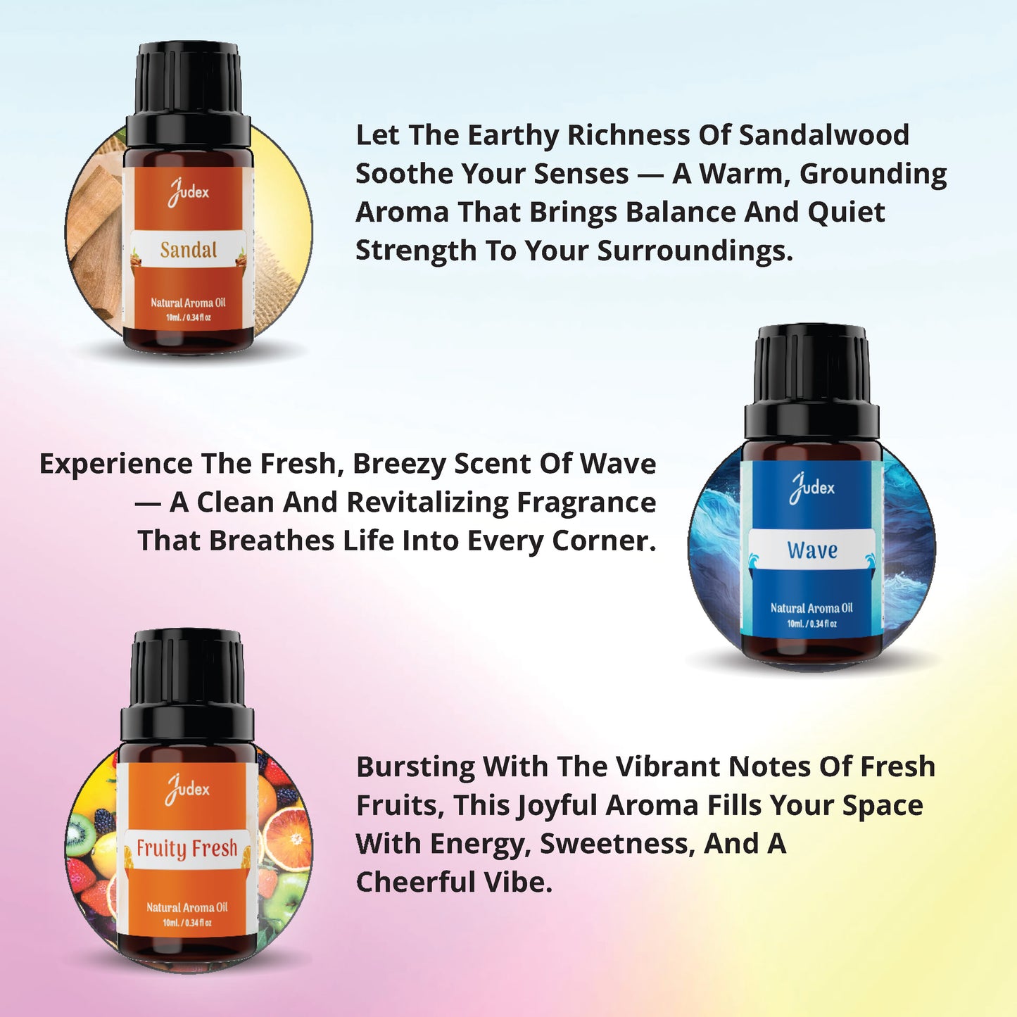 Aroma Diffuser Oil Set – 6 Natural Fragrance Oils (Jasmine, Lavender, Rose, Sandal, Wave, Fruity Fresh)