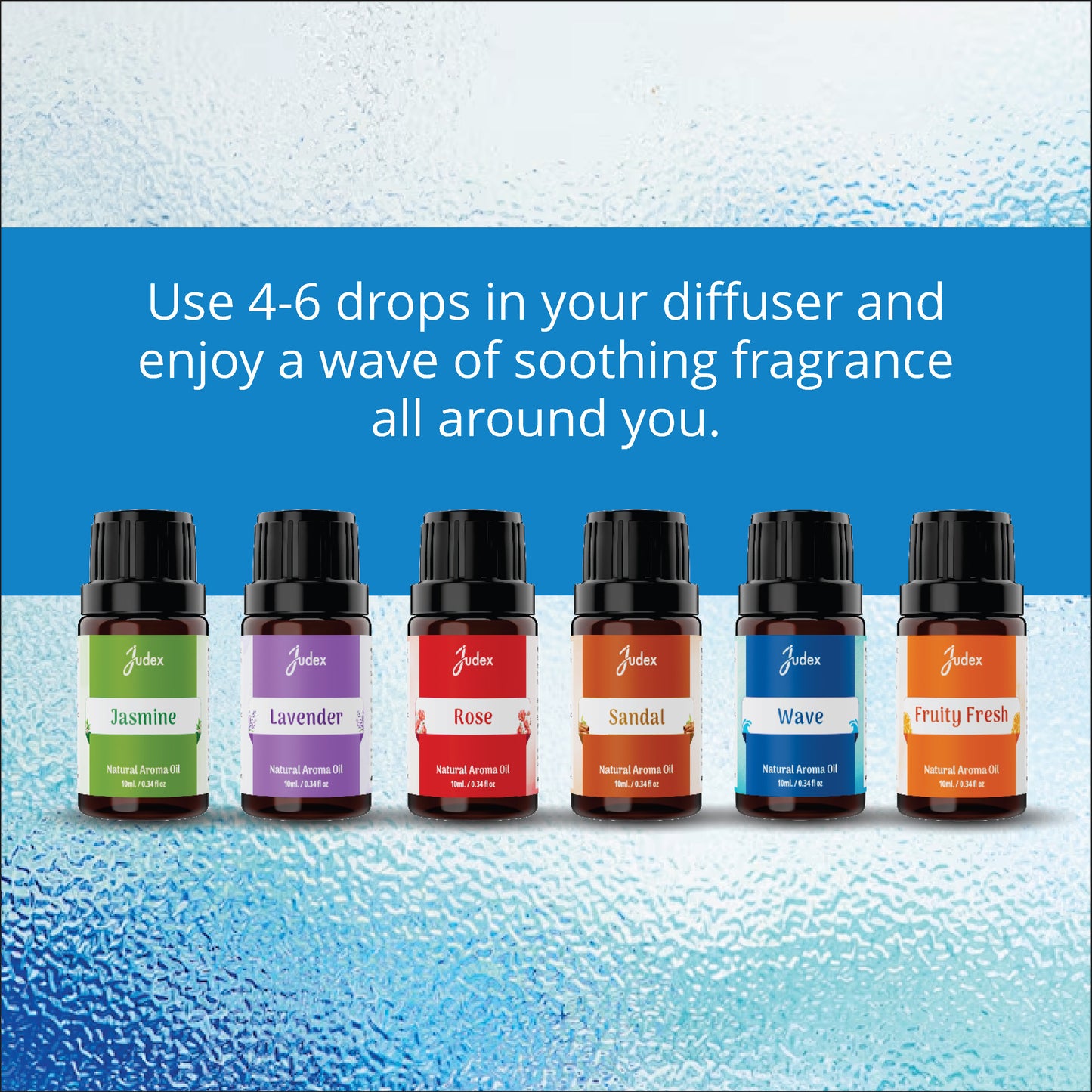 Aroma Diffuser Oil Set – 6 Natural Fragrance Oils (Jasmine, Lavender, Rose, Sandal, Wave, Fruity Fresh)