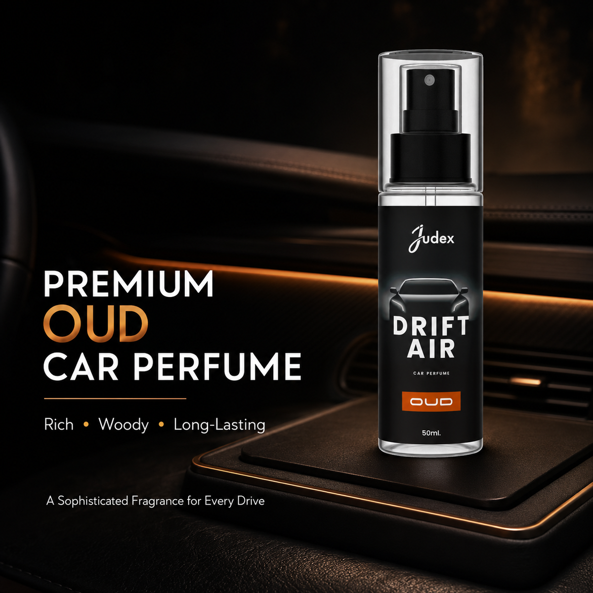 Judex Drift Air Car Perfume Combo Pack of 4 – Alaska, Oud, Mountain & Splash | Long-Lasting Car Air Freshener Spray | 50ml Each
