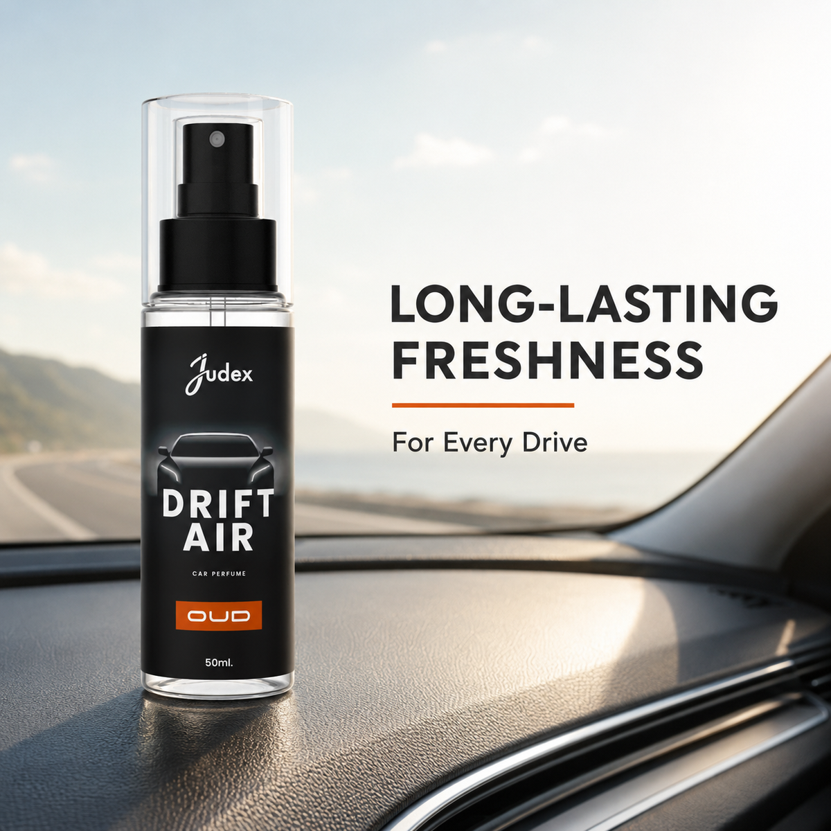 Judex Drift Air Car Perfume Combo Pack of 4 – Alaska, Oud, Mountain & Splash | Long-Lasting Car Air Freshener Spray | 50ml Each