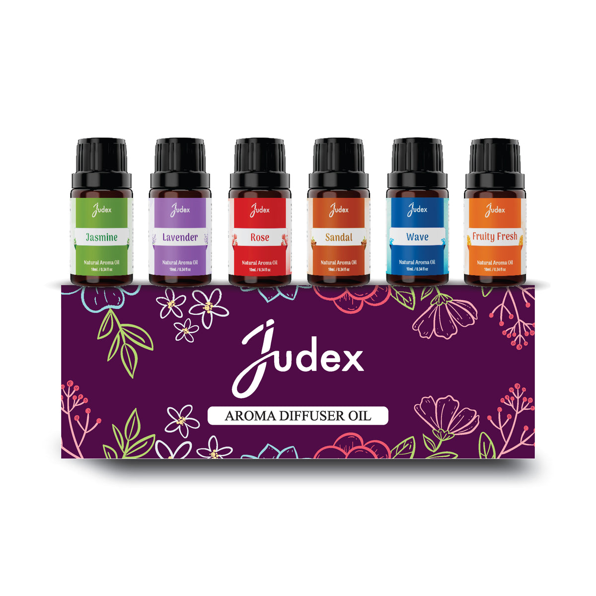 Aroma Diffuser Oil Set – 6 Premium Natural Fragrances (Jasmine, Lavender, Rose, Sandal, Wave, Fruity Fresh)