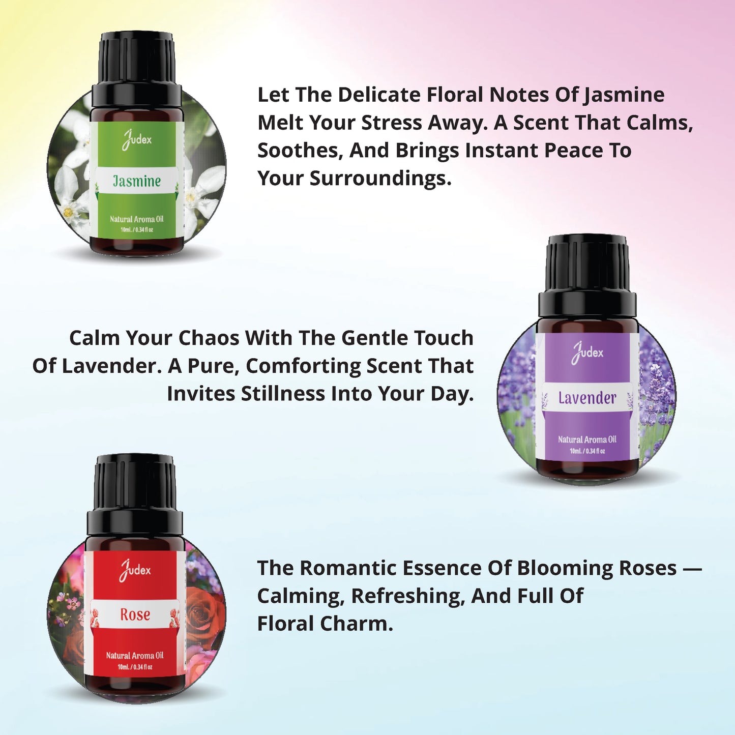 Aroma Diffuser Oil Set – 6 Natural Fragrance Oils (Jasmine, Lavender, Rose, Sandal, Wave, Fruity Fresh)