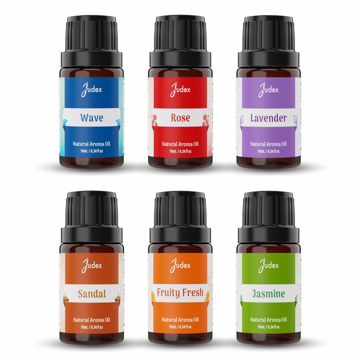 Aroma Diffuser Oil Set – 6 Natural Fragrance Oils (Jasmine, Lavender, Rose, Sandal, Wave, Fruity Fresh)